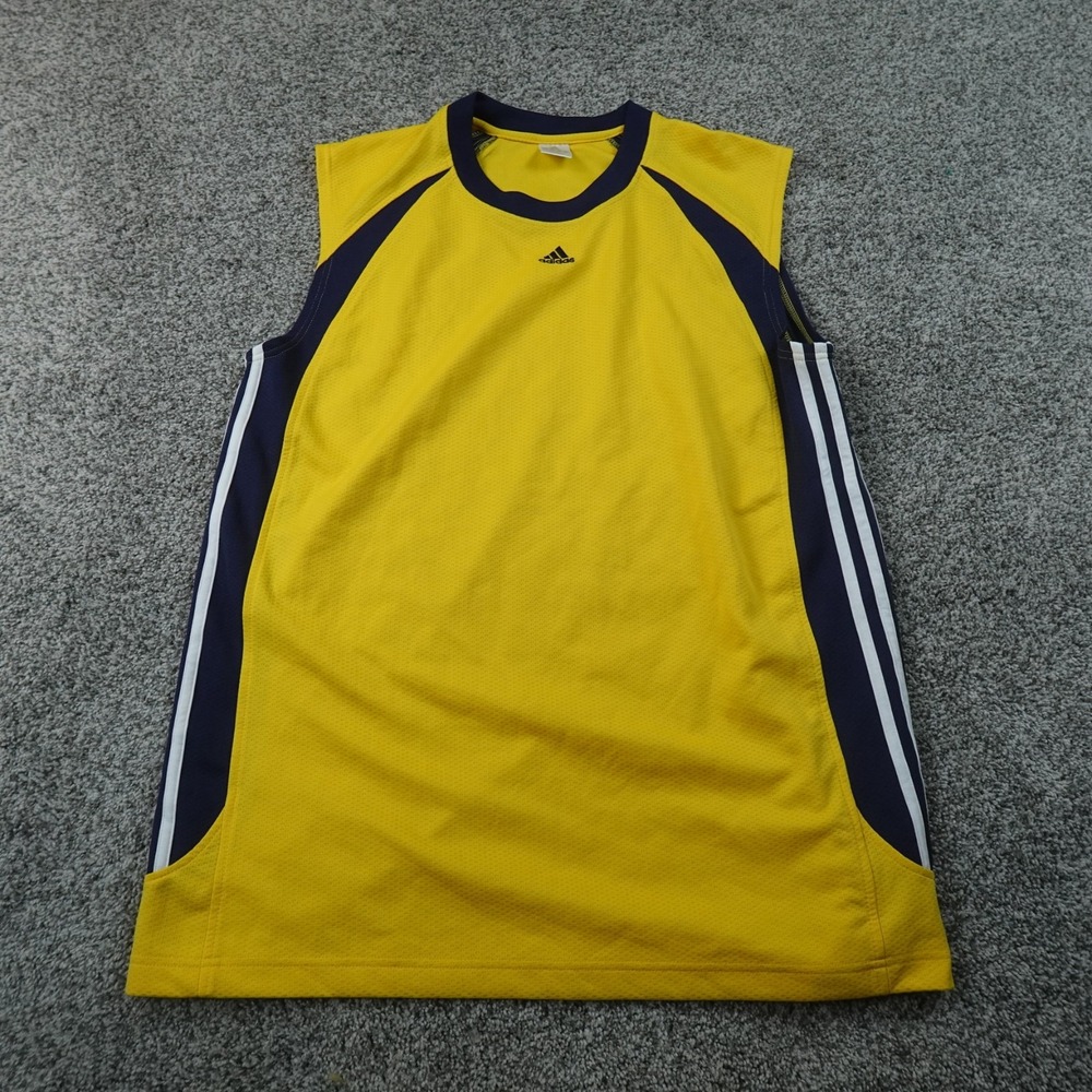 VTG Adidas Jersey Mens L Yellow Blue Sleeveless Athletic Workotut Gym Y2K 00s